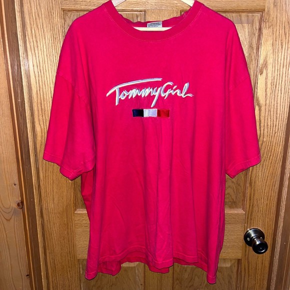Tommy Girl Women's 2XL Vintage Embroidered Patch y2k Red Casual Tshirt - Picture 2 of 8
